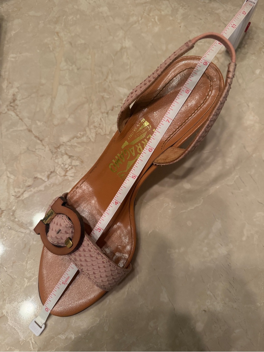 Salvatore Ferragamo Tan and Pink Slingback Heels Size 6.5 AA - Picture 9 of 9